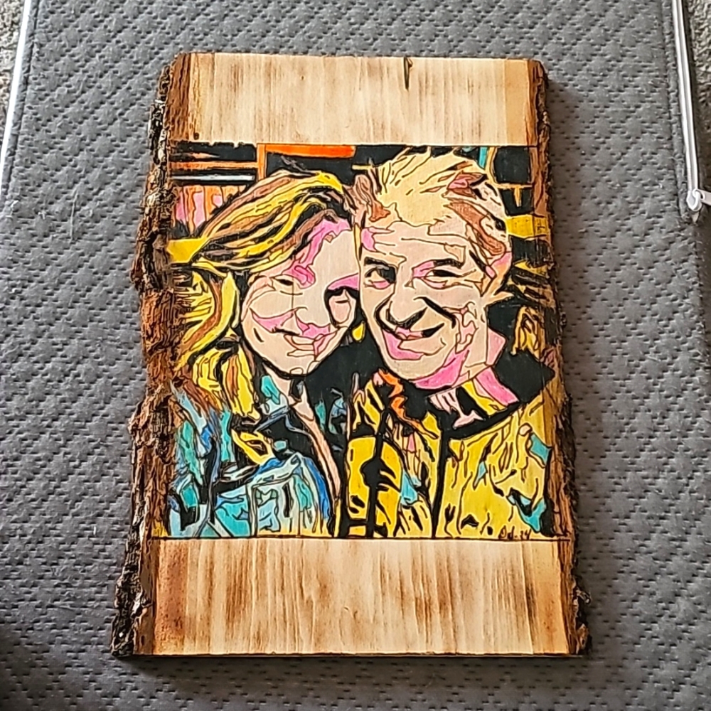 CUSTOM Handmade woodburned and painted portrait.